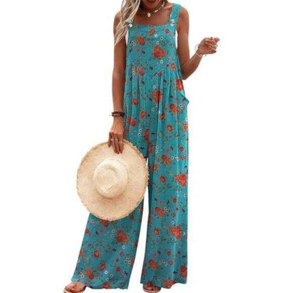 Pants - Women's Casual Overalls Loose Wide Leg Jumpsuit Summer Boho Baggy Romper